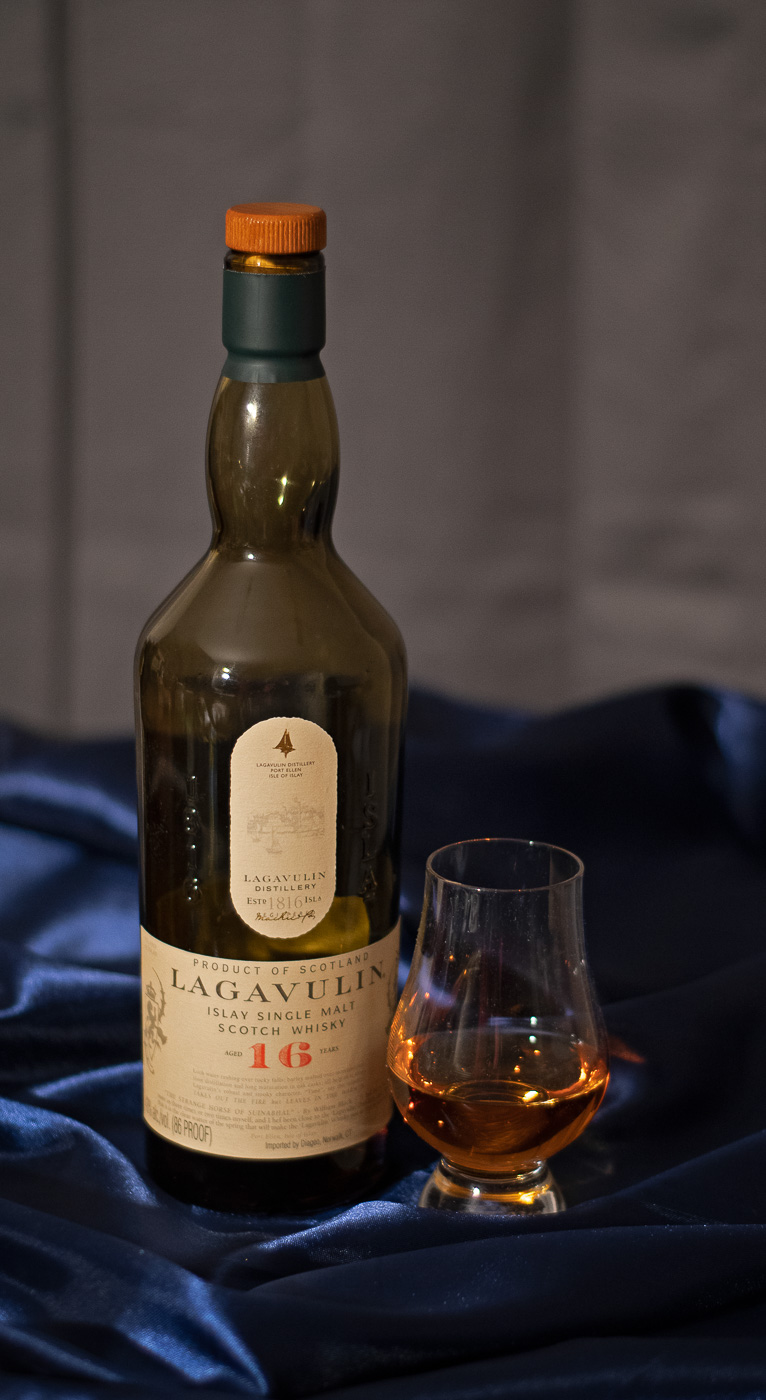 Lagavulin Single Malt Whisky and glass. Product and Commercial Photography sample. Photo copyright 2021 by Paul G. Barretta, PBnJphoto.com