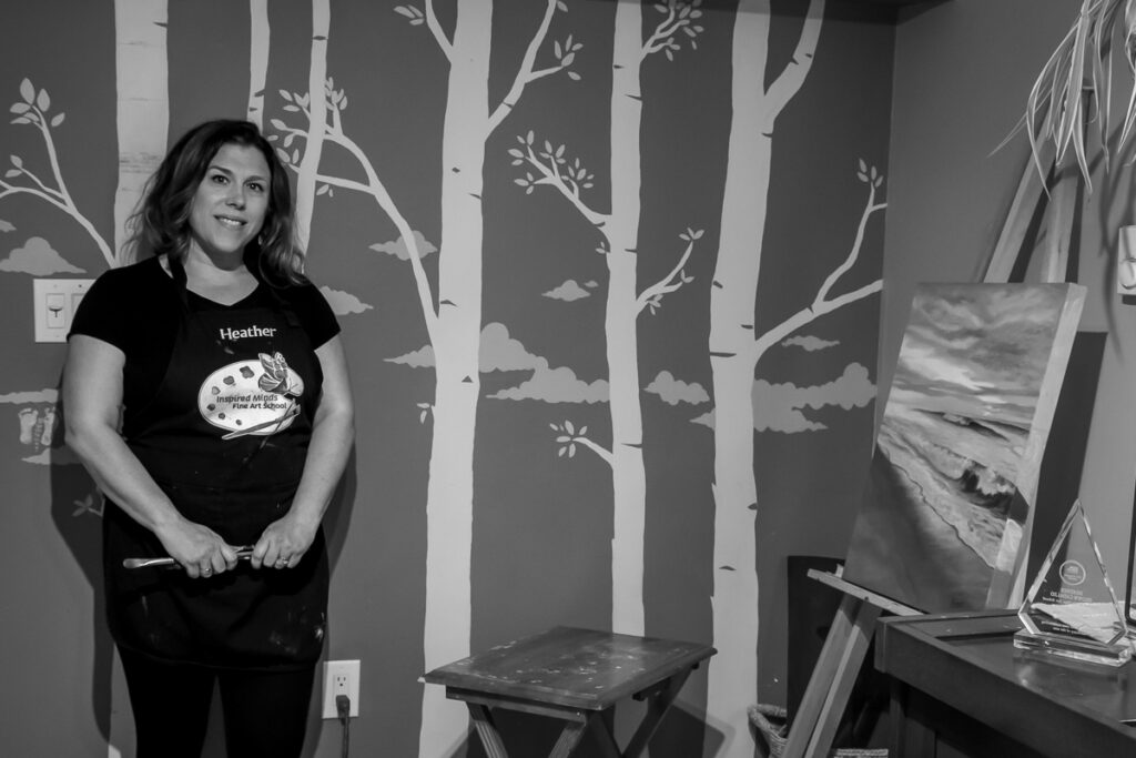 Artist Heather Cadalzo Brown in her home studio. She is owner of Inspired Minds Art School in Lincroft, NJ https://inspiredmindsart.com/