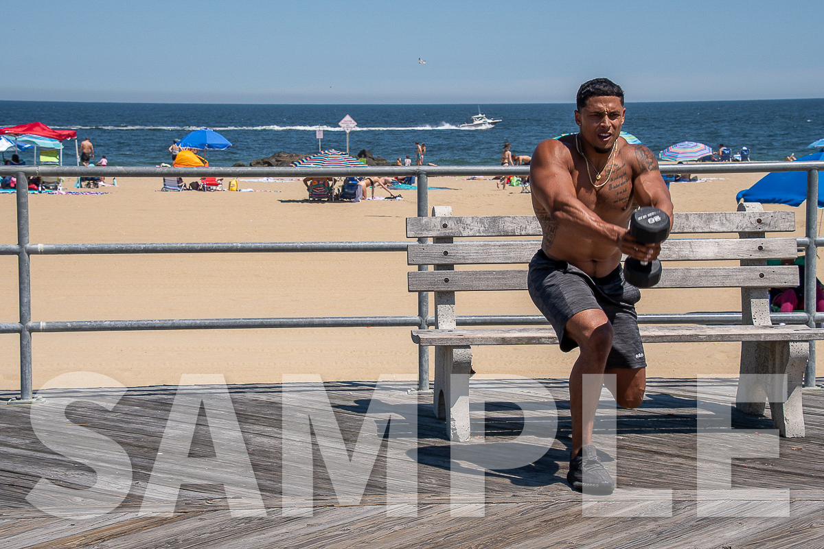 Asbury Park bodybuilder shown as sample of images to be used for advertising and promotions. Photo copyright 2022 by Paul Barretta