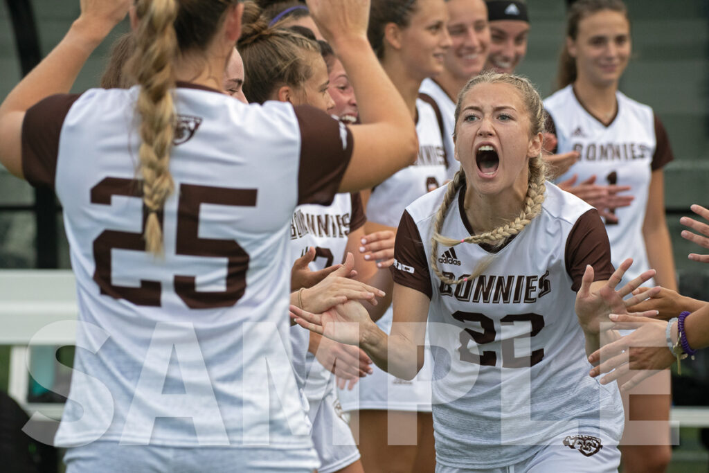 Mia Thatcher during introductions playing for the St. Bonaventure University Bonnies A10 Division 1 Womens Soccer Team. Photo copyright 2018 by Paul Barretta